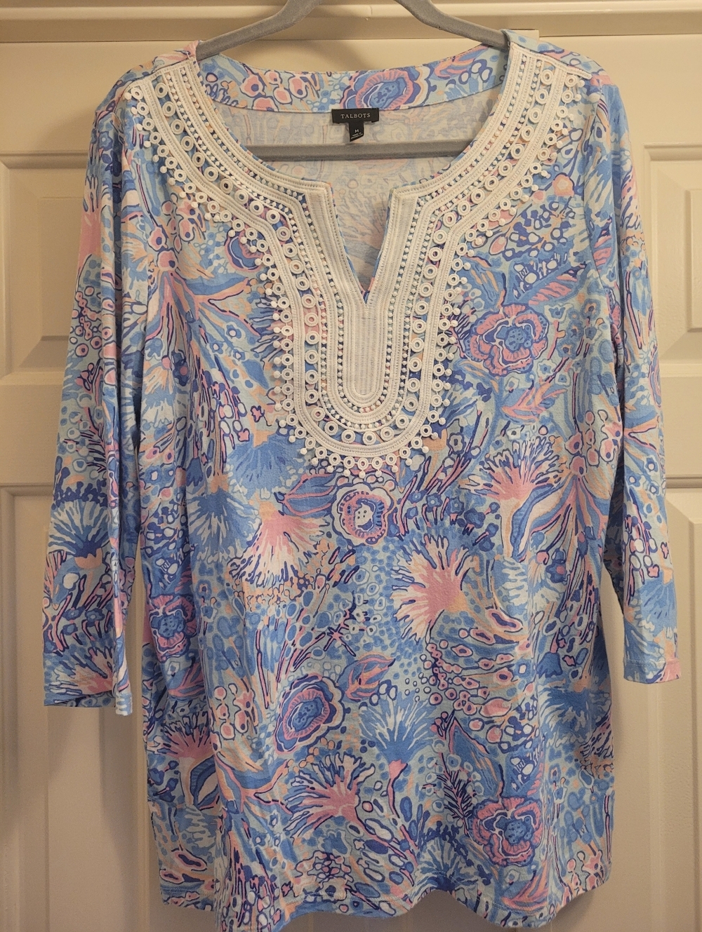 Talbots Blue and Pink Floral Embroidered Tunic